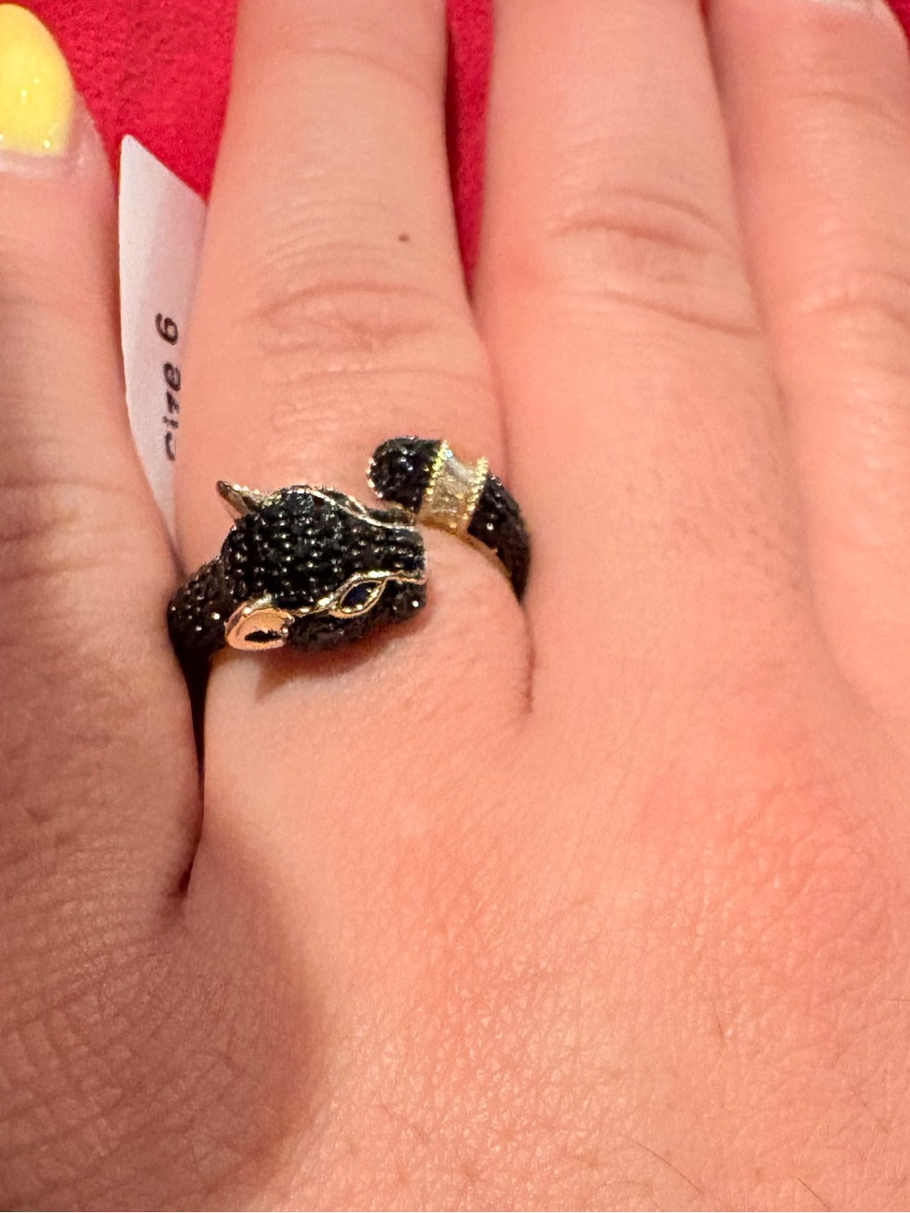 Gold Panther Wrap Ring with Black Pavé Stones- adjustable ring